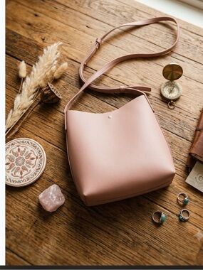 Anthropologie Samara Vegan Leather Pink Crossbody Bucket Bag